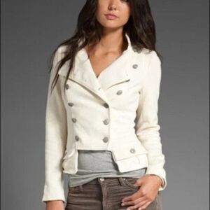 Free People We The Free Ivory Cream Moto Military Inspired Lace Up Jacket Sz 10